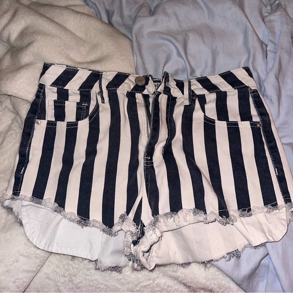 refuge high waisted striped jean shorts